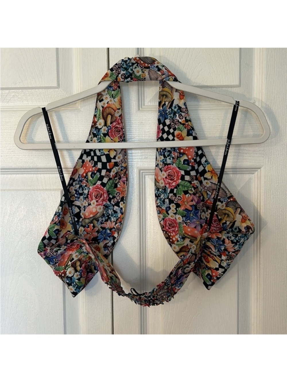 For Love & Lemons Small Top Diedra Halter Scarf Festival Mushroom Black Motif - Picture 6 of 13